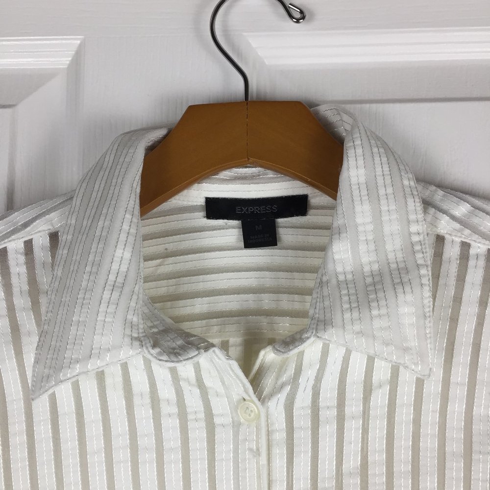Express Medium Button Down Shimmer Thread Top - image 4